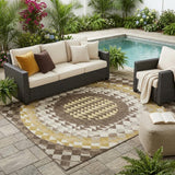 5' X 8' Chocolate And Green Geometric Washable Indoor Outdoor Area Rug