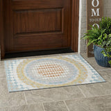3' X 5' Ivory And Plum Geometric Washable Indoor Outdoor Area Rug