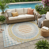 5' X 8' Ivory And Plum Geometric Washable Indoor Outdoor Area Rug
