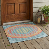 3' X 5' Teal Blue And Granite Gray Geometric Washable Indoor Outdoor Area Rug