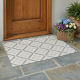 3' X 5' Ivory And Linen Geometric Washable Indoor Outdoor Area Rug