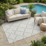 5' X 8' Ivory And Linen Geometric Washable Indoor Outdoor Area Rug