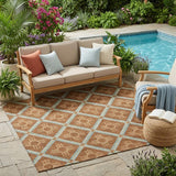 5' X 8' Orange And Blue Geometric Washable Indoor Outdoor Area Rug