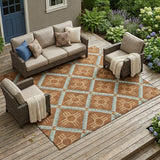 8' X 10' Orange And Blue Geometric Washable Indoor Outdoor Area Rug