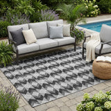 5' X 8' Black And Brown Geometric Washable Indoor Outdoor Area Rug