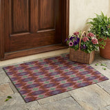3' X 5' Burgundy And Pewter Geometric Washable Indoor Outdoor Area Rug