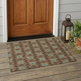 3' X 5' Chocolate And Navy Blue Geometric Washable Indoor Outdoor Area Rug