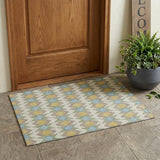 3' X 5' Ivory And Saffron Geometric Washable Indoor Outdoor Area Rug