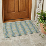 3' X 5' Teal Blue And Graphite Geometric Washable Indoor Outdoor Area Rug