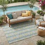 5' X 8' Teal Blue And Graphite Geometric Washable Indoor Outdoor Area Rug