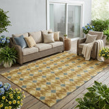5' X 8' Walnut And Brown Geometric Washable Indoor Outdoor Area Rug