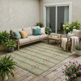 5' X 8' Green And Beige Tribal Washable Indoor Outdoor Area Rug
