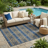 5' X 8' Navy Blue And Coral Tribal Washable Indoor Outdoor Area Rug