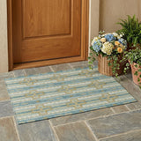 3' X 5' Teal Blue And Gold Tribal Washable Indoor Outdoor Area Rug