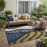 5' X 8' Black And Khaki Abstract Washable Indoor Outdoor Area Rug