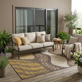 5' X 8' Brown And Gold Abstract Washable Indoor Outdoor Area Rug