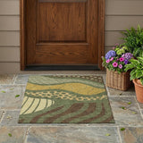 3' X 5' Olive Green And Blue Abstract Washable Indoor Outdoor Area Rug