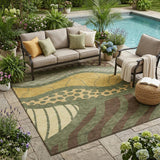 5' X 8' Olive Green And Blue Abstract Washable Indoor Outdoor Area Rug