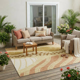 5' X 8' Wheat And Graphite Abstract Washable Indoor Outdoor Area Rug