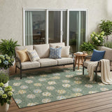 5' X 8' Green And Pearl Geometric Washable Indoor Outdoor Area Rug