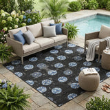 5' X 8' Black And Red Geometric Washable Indoor Outdoor Area Rug