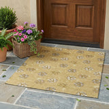 3' X 5' Gold And Blue Geometric Washable Indoor Outdoor Area Rug
