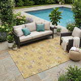 5' X 8' Gold And Blue Geometric Washable Indoor Outdoor Area Rug