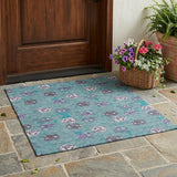 3' X 5' Teal Blue And Gray Geometric Washable Indoor Outdoor Area Rug