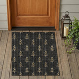 3' X 5' Black And Denim Blue Geometric Washable Indoor Outdoor Area Rug
