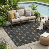 5' X 8' Black And Denim Blue Geometric Washable Indoor Outdoor Area Rug
