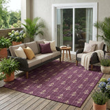 5' X 8' Eggplant And Graphite Geometric Washable Indoor Outdoor Area Rug