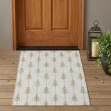 3' X 5' Ivory And Brown Geometric Washable Indoor Outdoor Area Rug