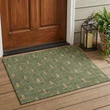 3' X 5' Olive Green And Brown Geometric Washable Indoor Outdoor Area Rug