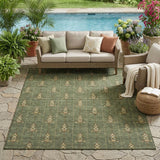 5' X 8' Olive Green And Brown Geometric Washable Indoor Outdoor Area Rug