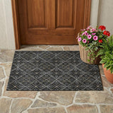3' X 5' Black And Green Geometric Washable Indoor Outdoor Area Rug