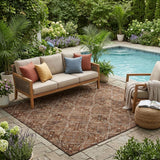 5' X 8' Red And Rust Geometric Washable Indoor Outdoor Area Rug