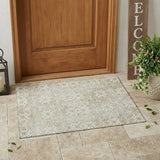 3' X 5' Ivory And Blue Geometric Washable Indoor Outdoor Area Rug