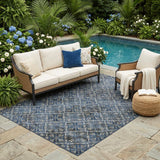 5' X 8' Navy Blue And Gray Geometric Washable Indoor Outdoor Area Rug