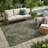 5' X 8' Olive Green And Graphite Geometric Washable Indoor Outdoor Area Rug