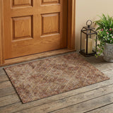 3' X 5' Orange And Khaki Geometric Washable Indoor Outdoor Area Rug