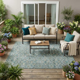 5' X 8' Teal Blue And Purple Geometric Washable Indoor Outdoor Area Rug
