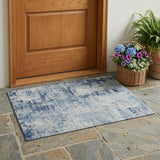 3' X 5' Blue And Wheat Abstract Washable Indoor Outdoor Area Rug