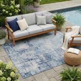 5' X 8' Blue And Wheat Abstract Washable Indoor Outdoor Area Rug