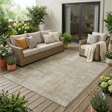 5' X 8' Ivory And Blue Abstract Washable Indoor Outdoor Area Rug