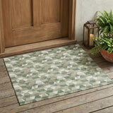 3' X 5' Green And Silver Geometric Washable Indoor Outdoor Area Rug