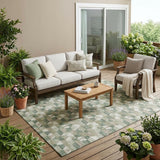 5' X 8' Green And Silver Geometric Washable Indoor Outdoor Area Rug