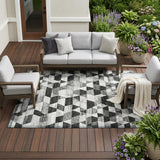 8' X 10' Black And Wheat Geometric Washable Indoor Outdoor Area Rug