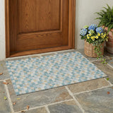 3' X 5' Teal Blue And Walnut Geometric Washable Indoor Outdoor Area Rug
