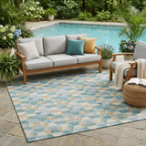 5' X 8' Teal Blue And Walnut Geometric Washable Indoor Outdoor Area Rug