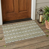 3' X 5' Green And Cream Striped Washable Indoor Outdoor Area Rug